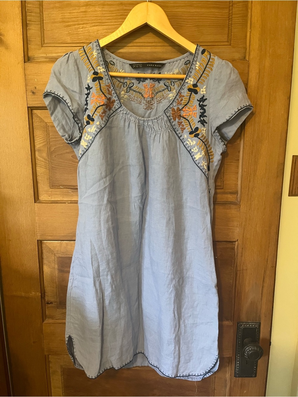 Zara Light Blue Embroidered Short-Smock Dress